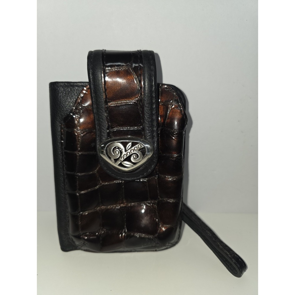 Vintage Brighton Moc-Croc Wristlet Wallet Card Case Phone Holder Black & Brown